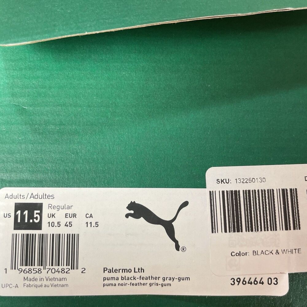 PUMA Palermo Leather Black White Gum Men Size 11.5 New Casual Shoe NEW - Picture 7 of 7